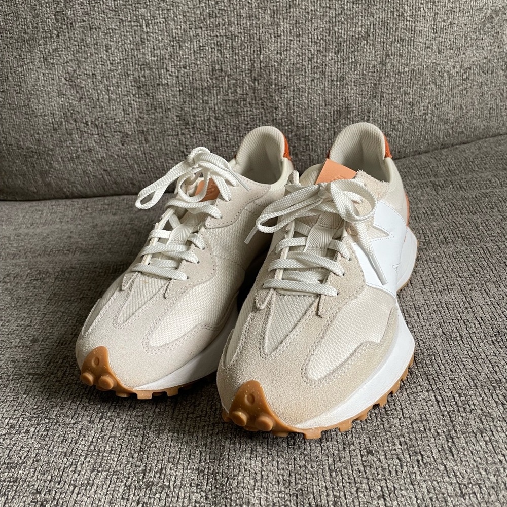 New Balance 327 Cream and Tan Sneakers
